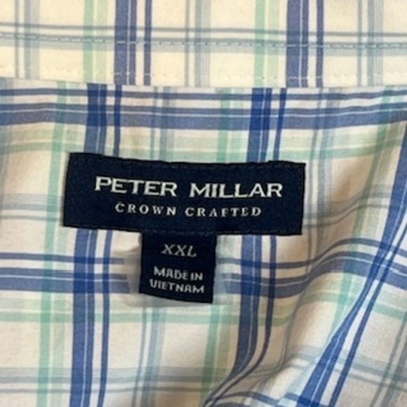 Peter Millar Crown Crafted Mens XXL Blue Green Plaid Performance Shirt - Picture 3 of 7